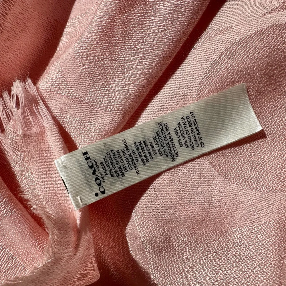 Coach Logo Jacquard Soft Pink Wrap Scarf Stole, Wool - Viscose, 68”x50” - Picture 6 of 9